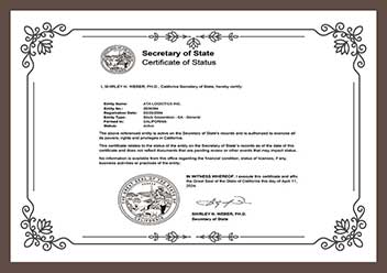 Certificate of Secretary Status